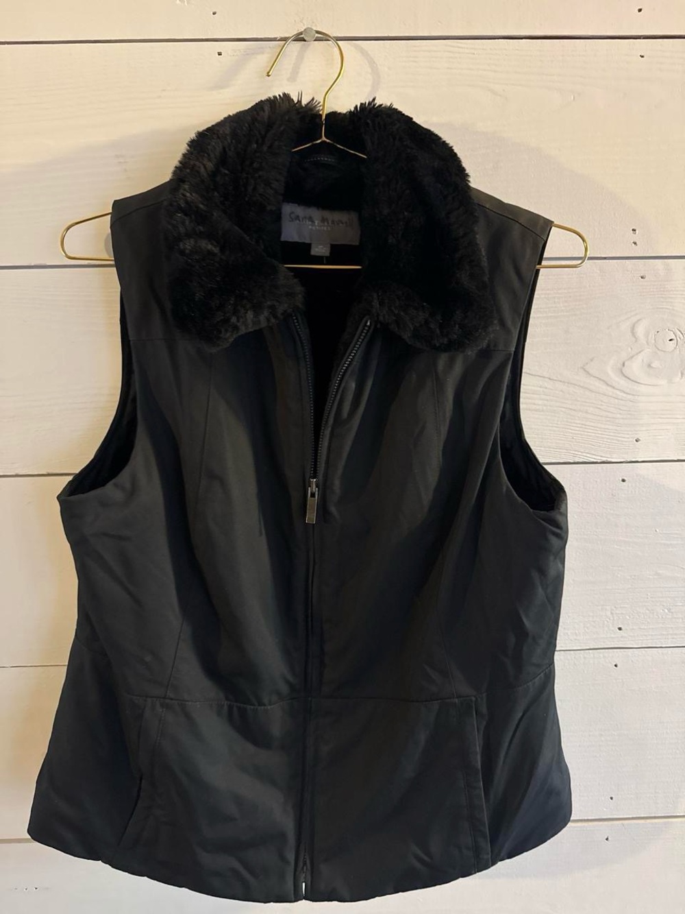 Sarah Pacini Black Faux-Fur Collar Quilted Vest